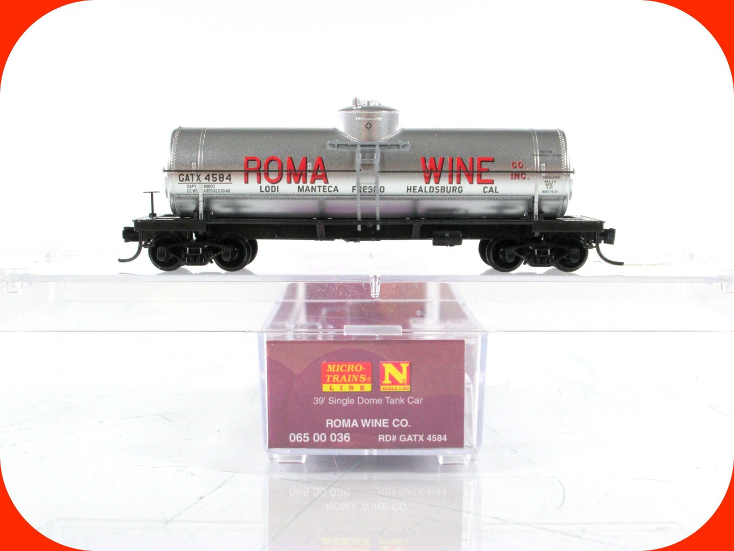 N Scale ***ROMA WINE CO.*** Tank Car (Grape to Glass) ---- Micro Trains 06500036