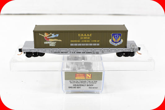 N Scale ARMY Air Corps Flat Car, HEAVENLY BODY Container - Micro-Trains 04500501