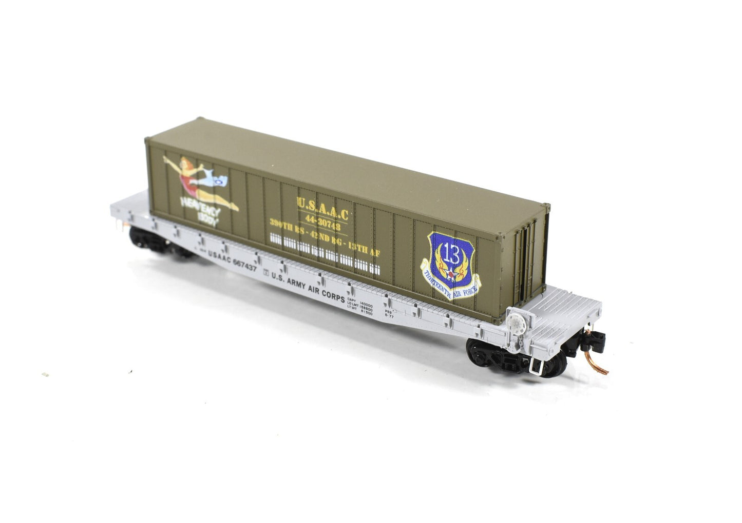 N Scale ARMY Air Corps Flat Car, HEAVENLY BODY Container - Micro-Trains 04500501
