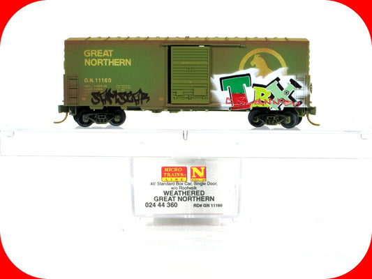 N Scale **GREAT NORTHERN** Weathered Graffiti 40' Box Car -Micro Trains 02444360
