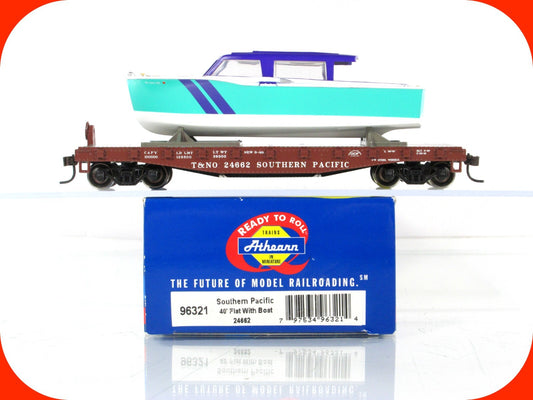 HO Scale ***SOUTHERN PACIFIC*** Flat Car w/ Boat, SP 24662 - Athearn 96321 *RARE