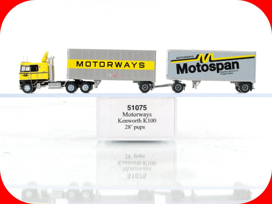 N Scale *MOTORWAYS** Kenworth K100 Tractor, Pup Trailers - Trainworx 51075 *RARE