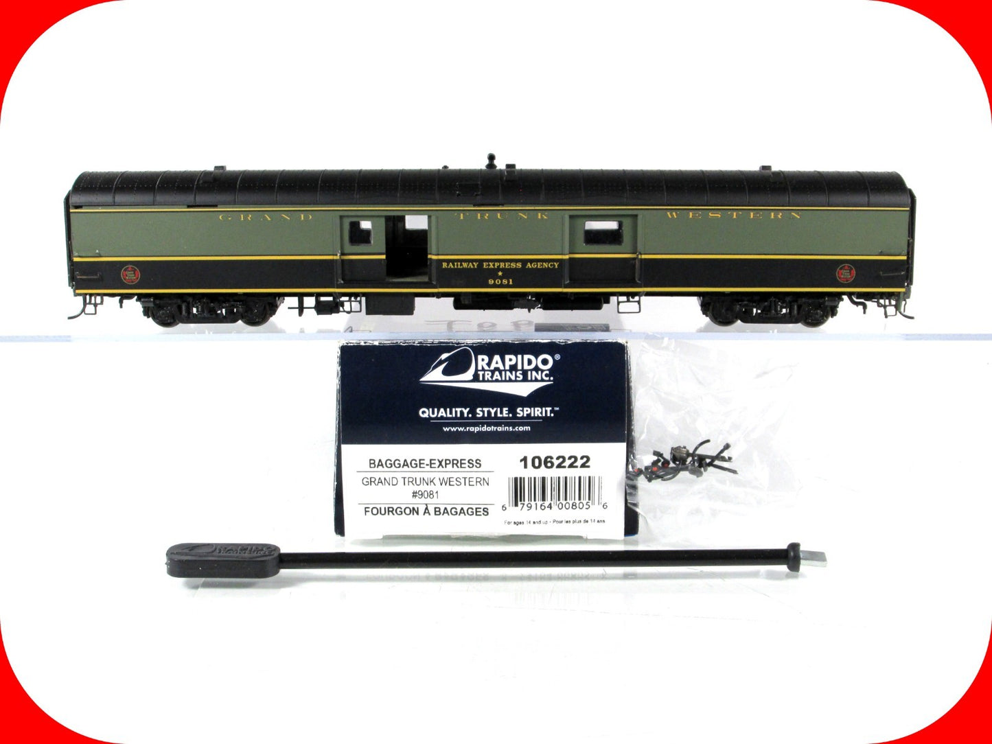 HO Scale **GRAND TRUNK WESTERN** Baggage #9081 - Rapido 106222 w/ Lighting *RARE