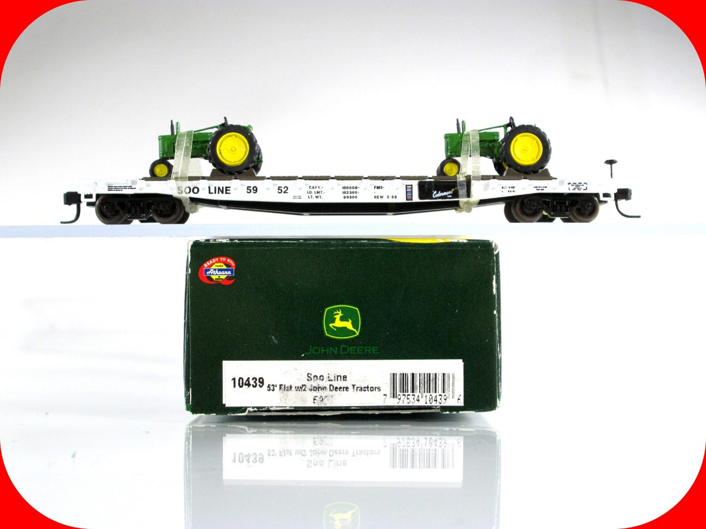 N Scale *JOHN DEERE* Tractors, Flat Car *SOO LINE* 5952 - Athearn 10439 *RARE