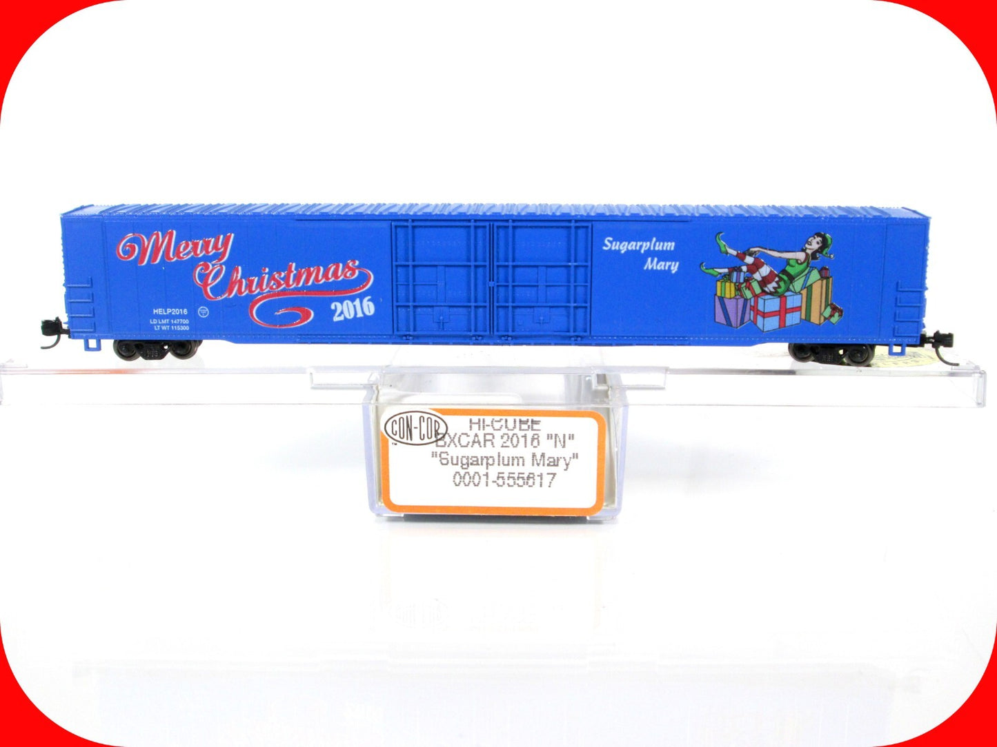 N Scale ***SUGARPLUM MARY*** Christmas 2016 Hi Cube Box Car -Con-Cor 0001-555617