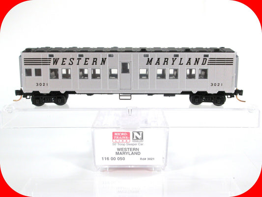 N Scale **WESTERN MARYLAND** 50' Troop Sleeper Car #3021 - Micro Trains 11600050