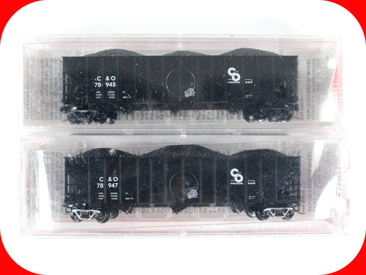 N Scale **CHESAPEAKE & OHIO* 100-Ton Coal Hopper 2-Car Set - Micro Trains 108022