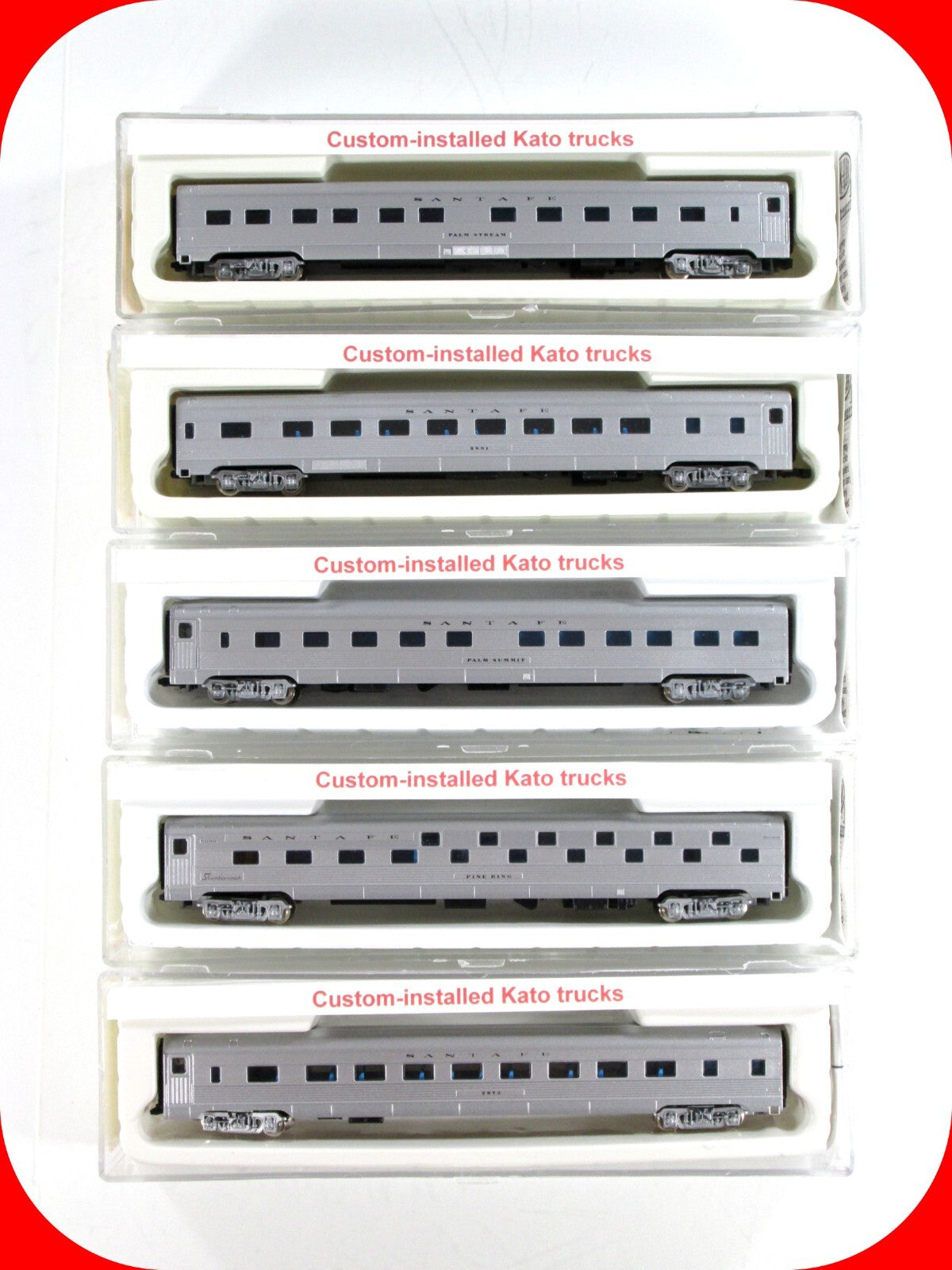 N Scale ***SANTA FE SUPER CHIEF*** Passenger Set - Con-Cor w/ Kato Trucks, Cplrs