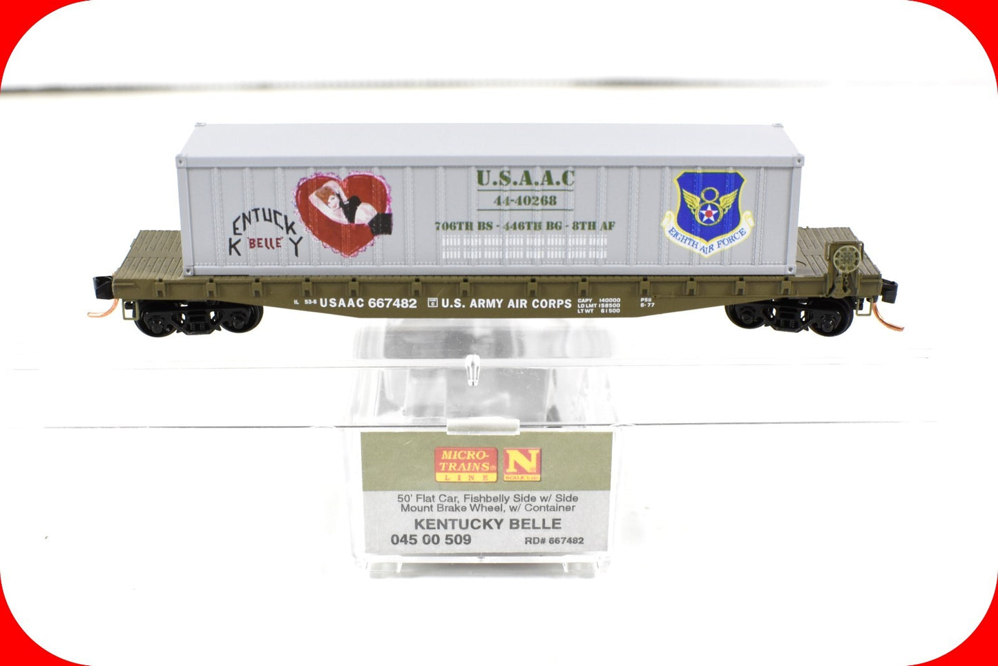 N Scale **ARMY USAAC Flat Car, KENTUCKY BELLE* Container - Micro-Trains 04500509