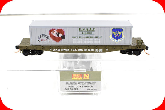 N Scale **ARMY USAAC Flat Car, KENTUCKY BELLE* Container - Micro-Trains 04500509