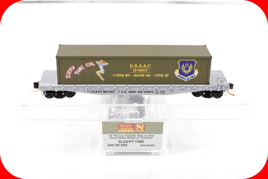 N Scale *WWII USAAC Flat Car, SLEEPY TIME GAL* Container - Micro-Trains 04500503