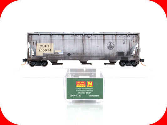 N Scale ***CSX*** Weathered 3-Bay Hopper, CSXT 255614 ---- Micro Trains 09444720