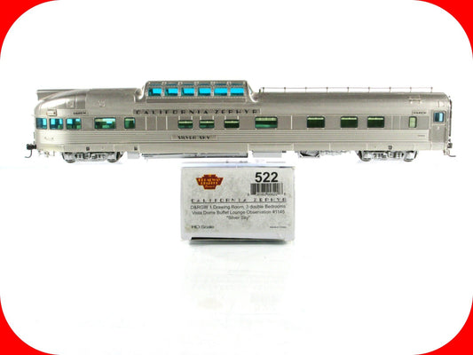 HO Scale ***DRGW CA ZEPHYR** SILVER SKY Vista Dome #1145 - Broadway 522, Lighted