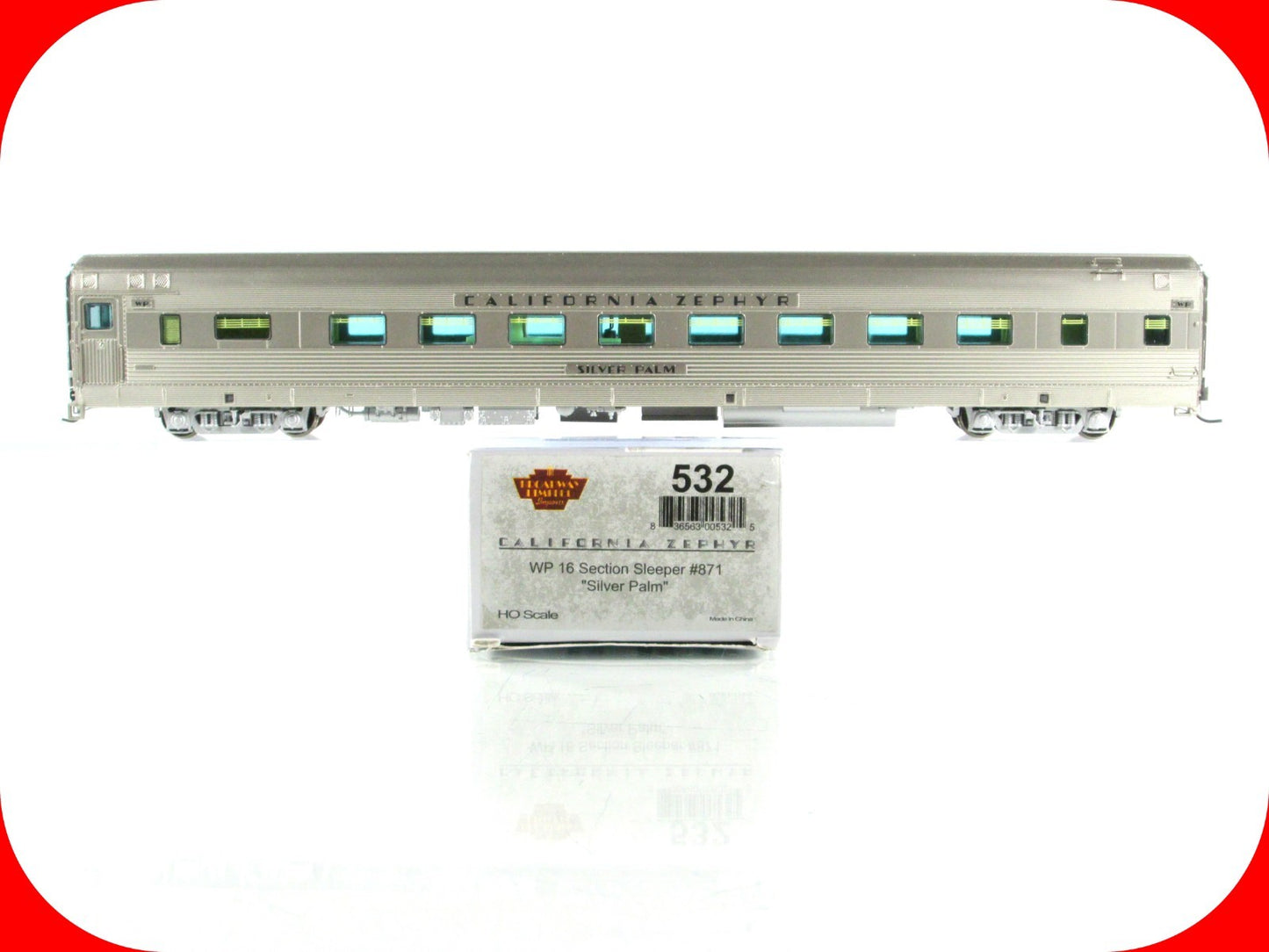 HO Scale ***WP CA ZEPHYR*** SILVER PALM Sleeper 871 ------ Broadway 532, Lighted