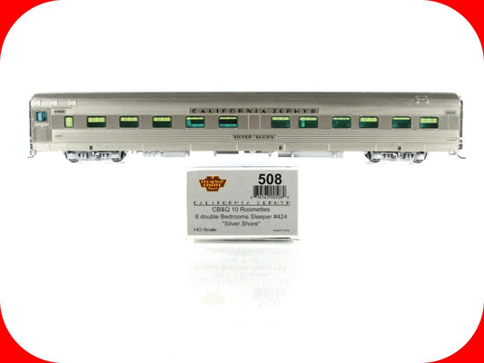 HO Scale ***CB&Q CA ZEPHYR*** SILVER SHORE Sleeper 424 --- Broadway 508, Lighted