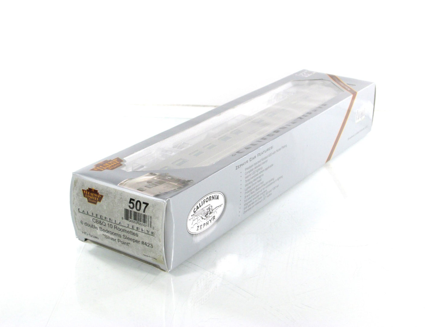 HO Scale *CBQ CALIFORNIA ZEPHYR* SILVER POINT Sleeper 423, Broadway 507, Lighted