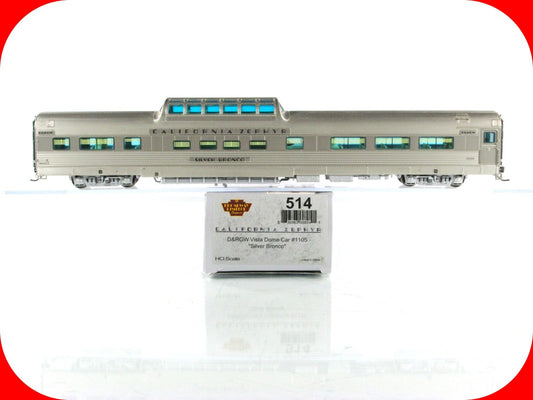 HO Scale **DRGW CA ZEPHYR* SILVER BRONCO Vista Dome 1105 - Broadway 514, Lighted
