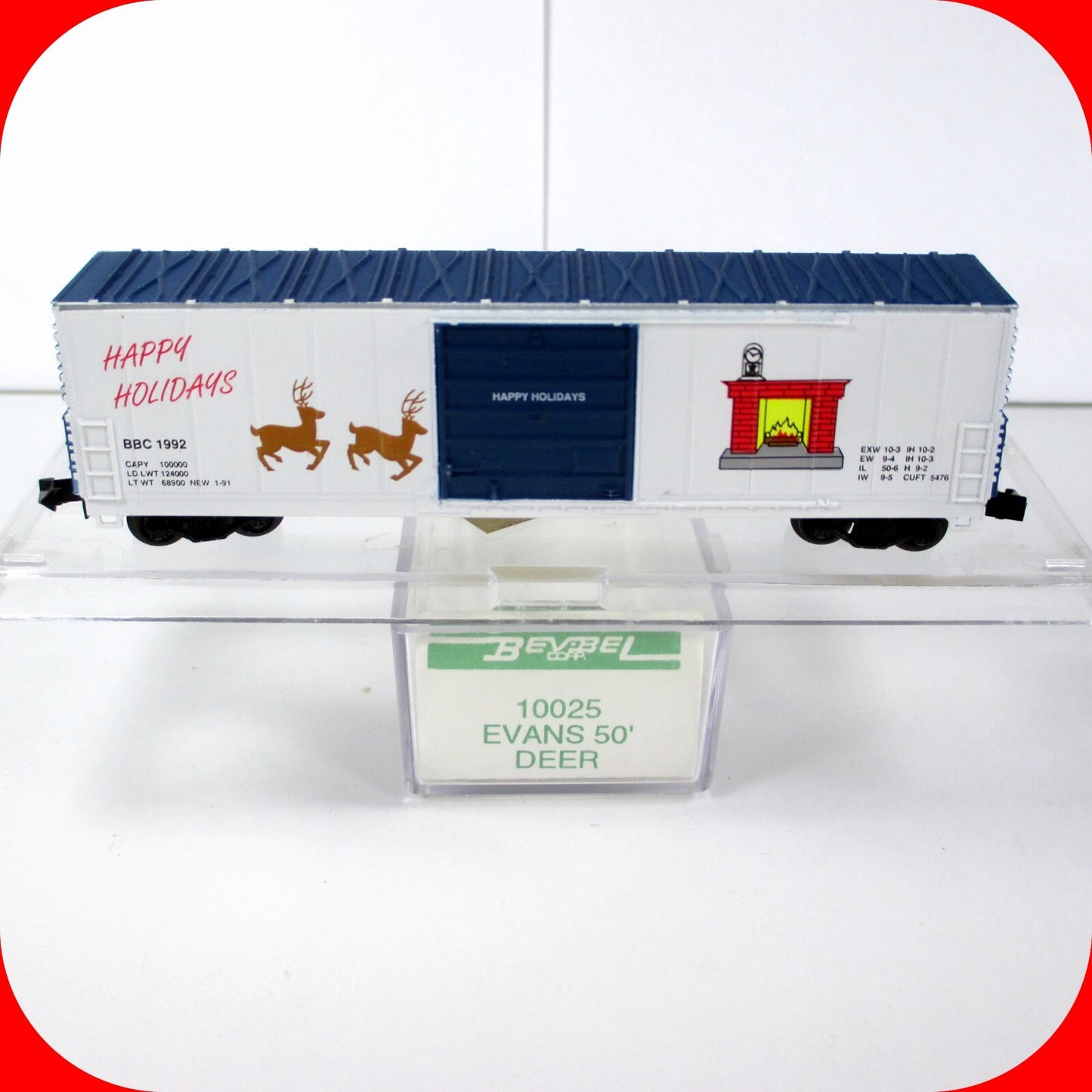 N Scale **HAPPY HOLIDAYS REINDEER** CHRISTMAS Box Car - BBC 1992 - Bev-Bel 10025