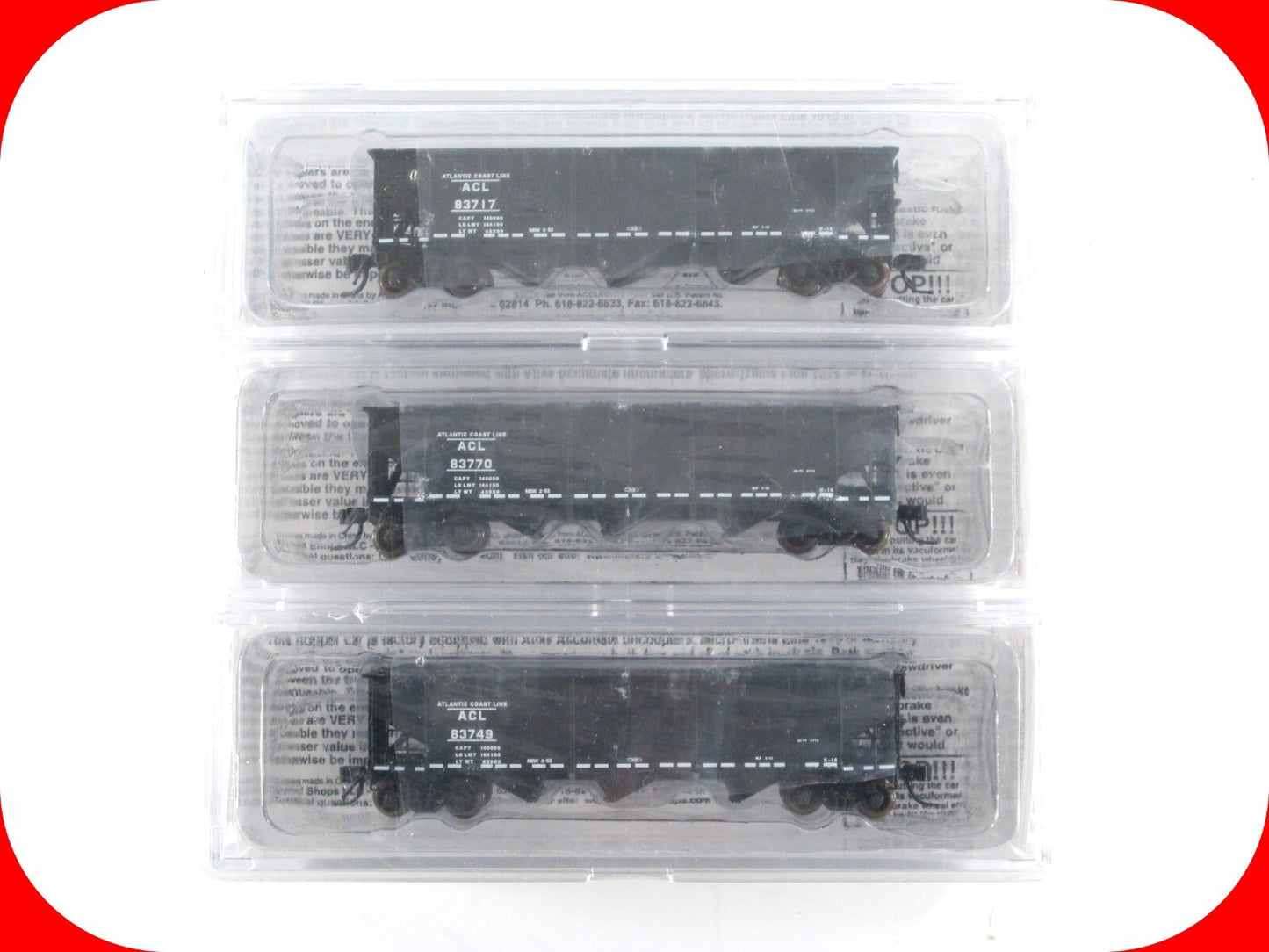N Scale **ATLANTIC COAST LINE** Coal Hopper 3-Pack Set w/ Loads -- Bluford 73013