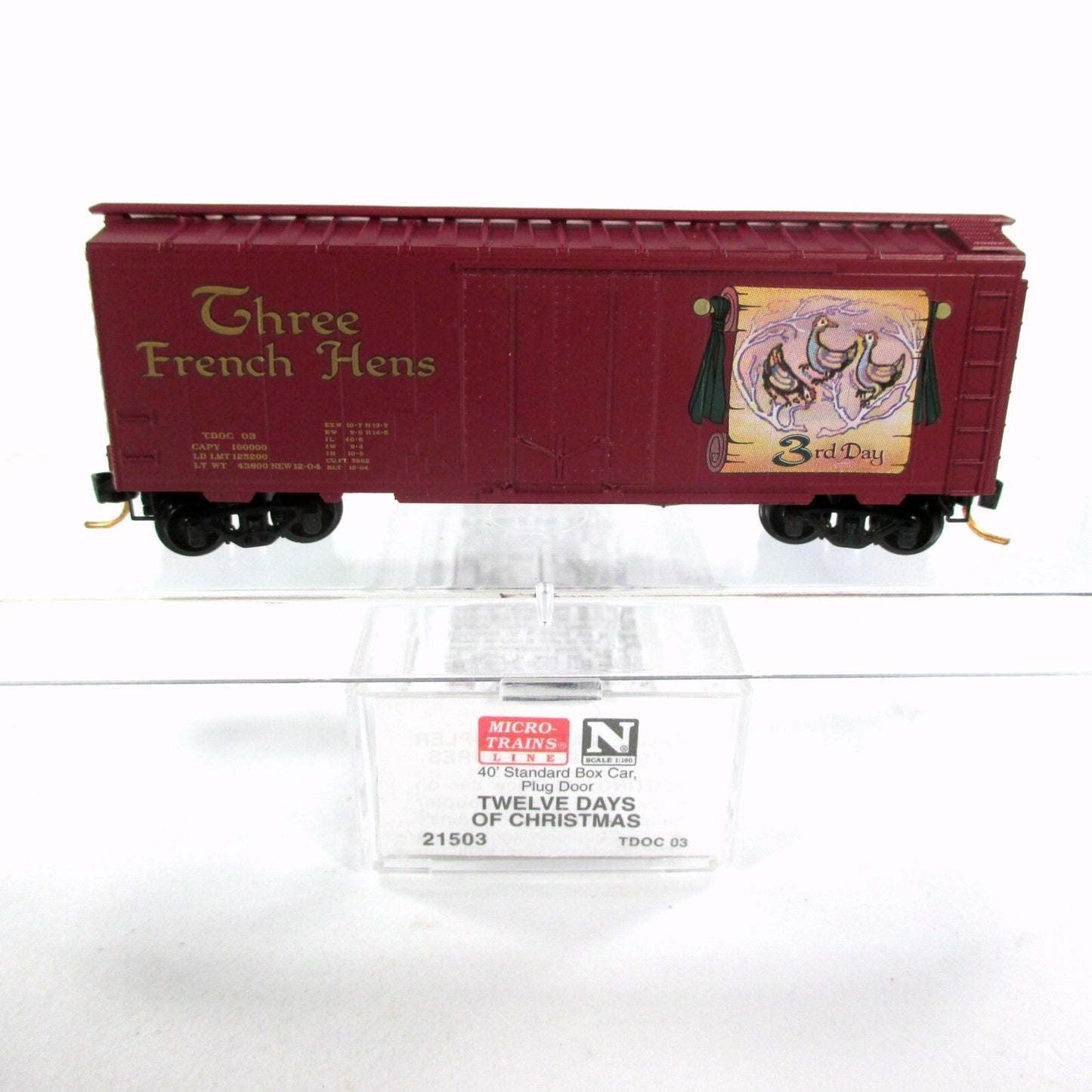 N Scale ***THREE FRENCH HENS*** 12 Days Christmas Box Car -- Micro Trains 21503
