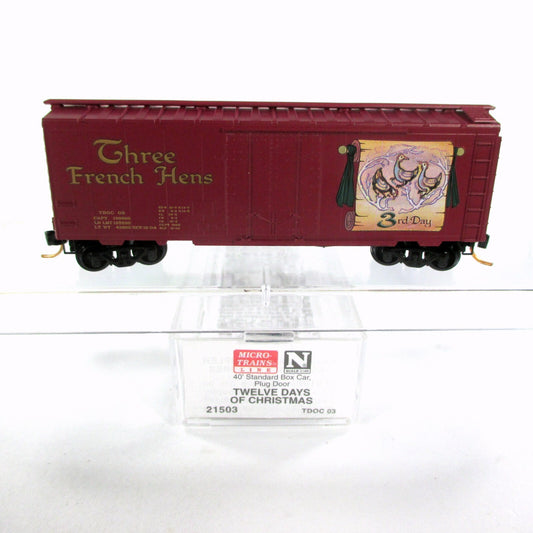 N Scale ***THREE FRENCH HENS*** 12 Days Christmas Box Car -- Micro Trains 21503