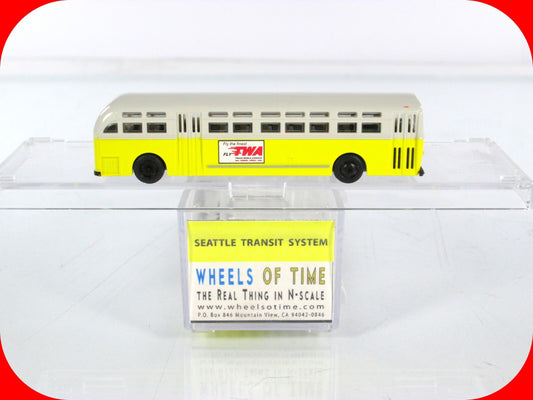 N Scale ***SEATTLE TRANSIT*** Motor Coach, TWA ad, #1204 - WHEELS of TIME 90211