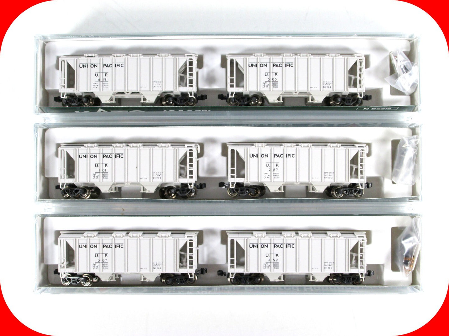 N Scale ***UNION PACIFIC** 2-Bay Covered Hopper 6-Pack - Kato 186-0110,0111,0112