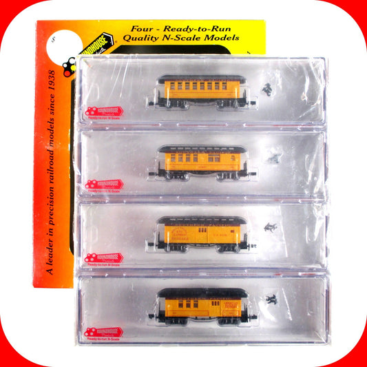 N Scale ***SOUTHERN PACIFIC*** OVERTON 4-Set --Roundhouse 89431, Knuckle Cp RARE