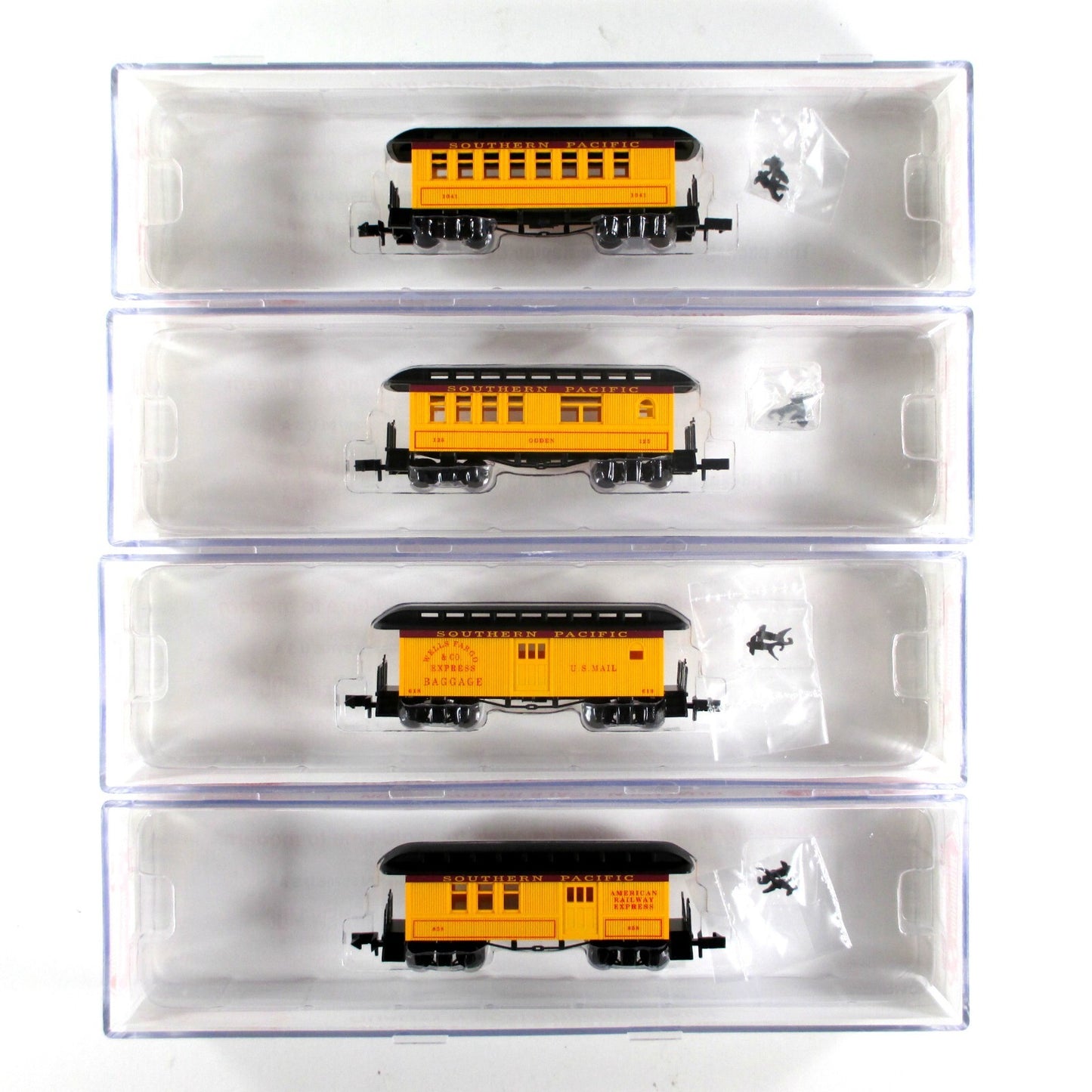 N Scale ***SOUTHERN PACIFIC*** OVERTON 4-Set --Roundhouse 89431, Knuckle Cp RARE
