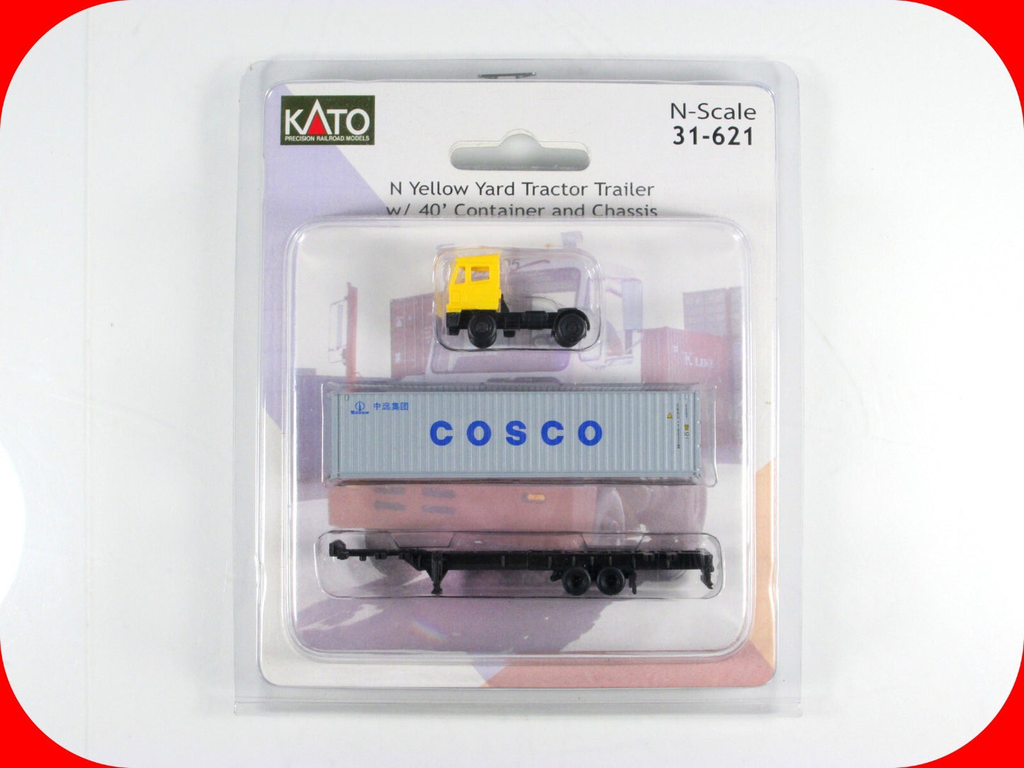 N Scale ***Yard Tractor Trailer, 40' COSCO Container and Chassis***  Kato 31-621