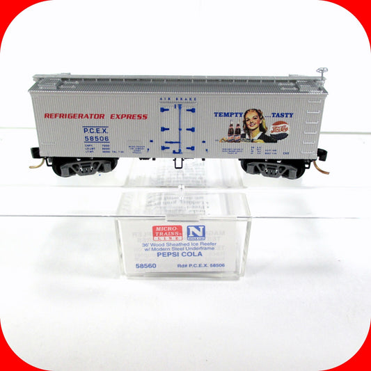 N Scale ***PEPSI-COLA*** 36' Wood Ice Reefer -- PCEX 58506 -- Micro Trains 58560