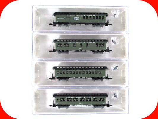 N Scale ***SANTA FE Overland*** Passenger 4-Pack -Roundhouse 89416, Knuckle Cplr