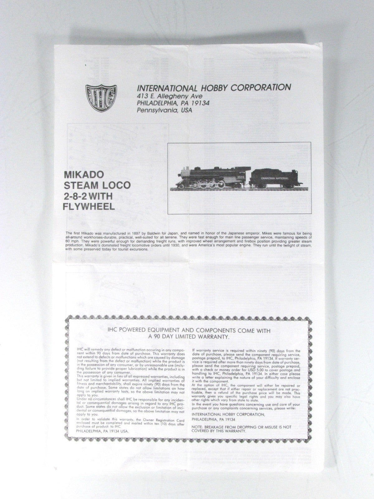 HO Scale ***READING*** 2-8-2 Mikado Steam Locomotive #1733 - IHC Premier M9814