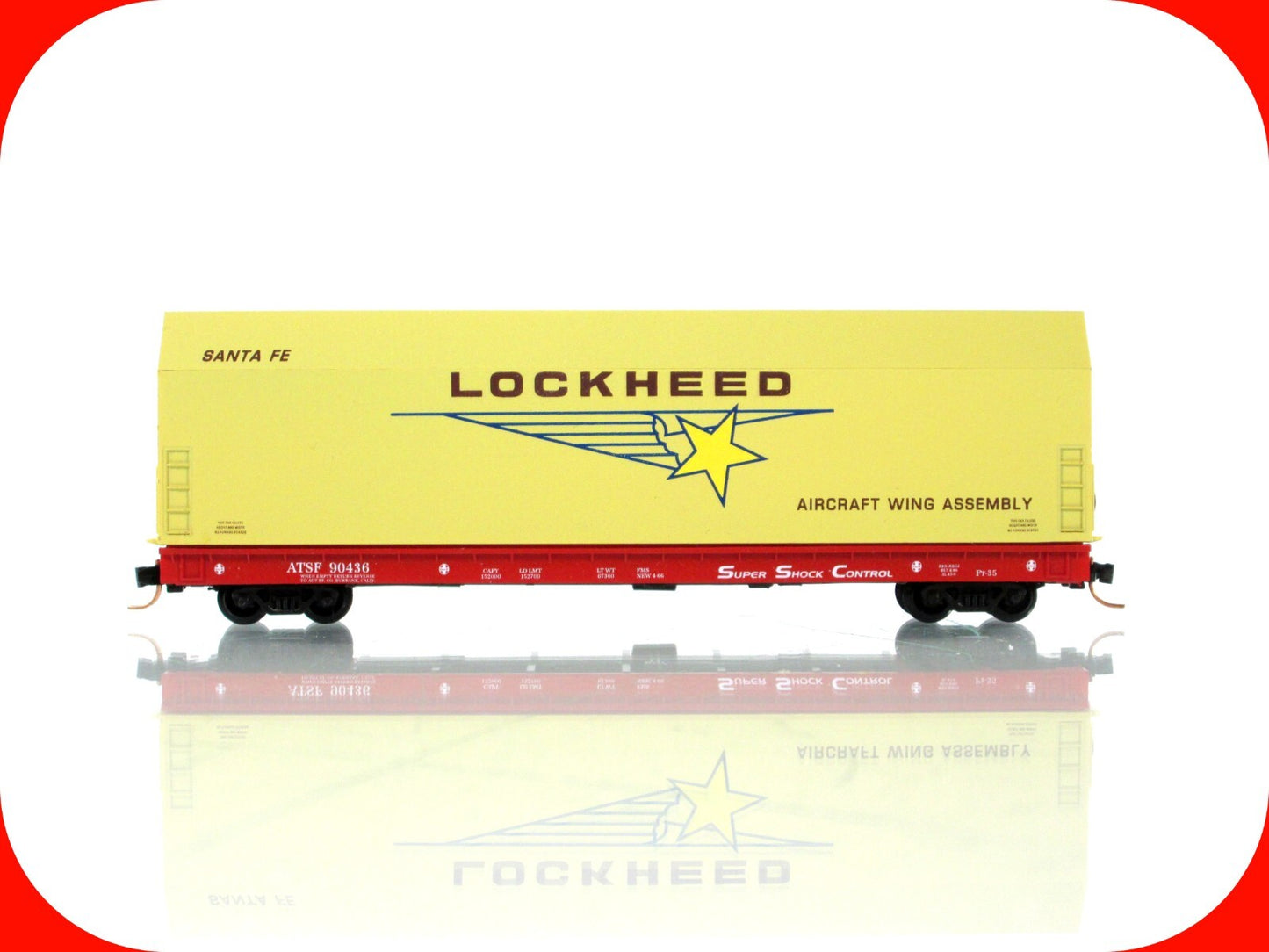 N Scale ***LOCKHEED SKYBOX*** Aircraft on Flat Car, ATSF 90436 - LBF,  MTL Cplrs