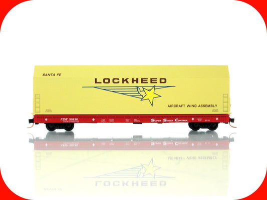 N Scale ***LOCKHEED SKYBOX*** Aircraft on Flat Car, ATSF 90436 - LBF,  MTL Cplrs