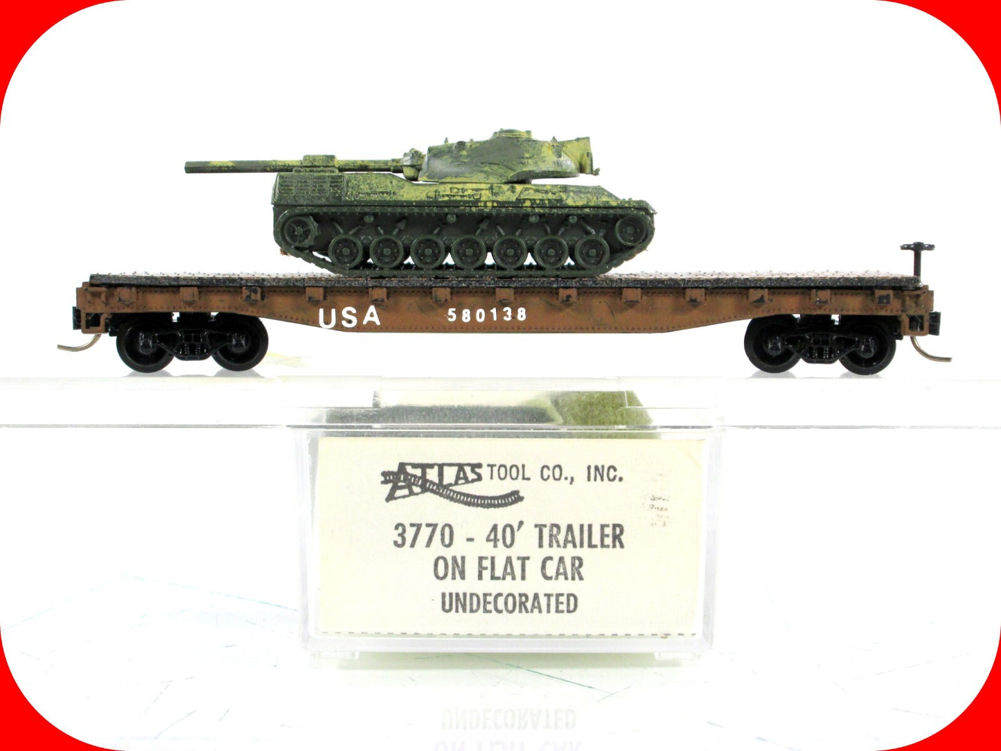 N Scale 50' Flat Car w/ Military Tank Load -- Atlas, MTL Couplers