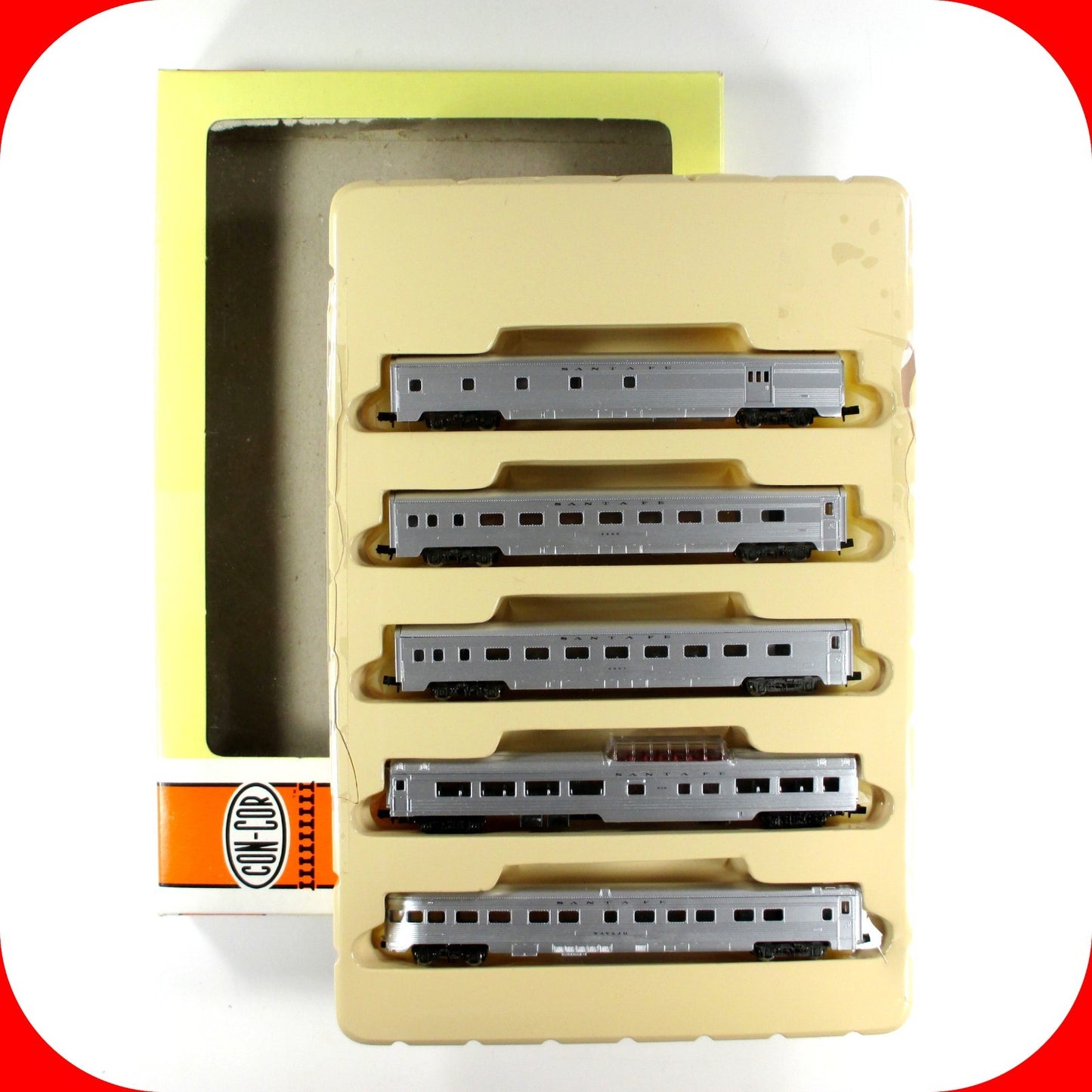 N Scale ****Santa Fe**** Lightweight Passenger Car 5-Pack Set --- Con-Cor 540001