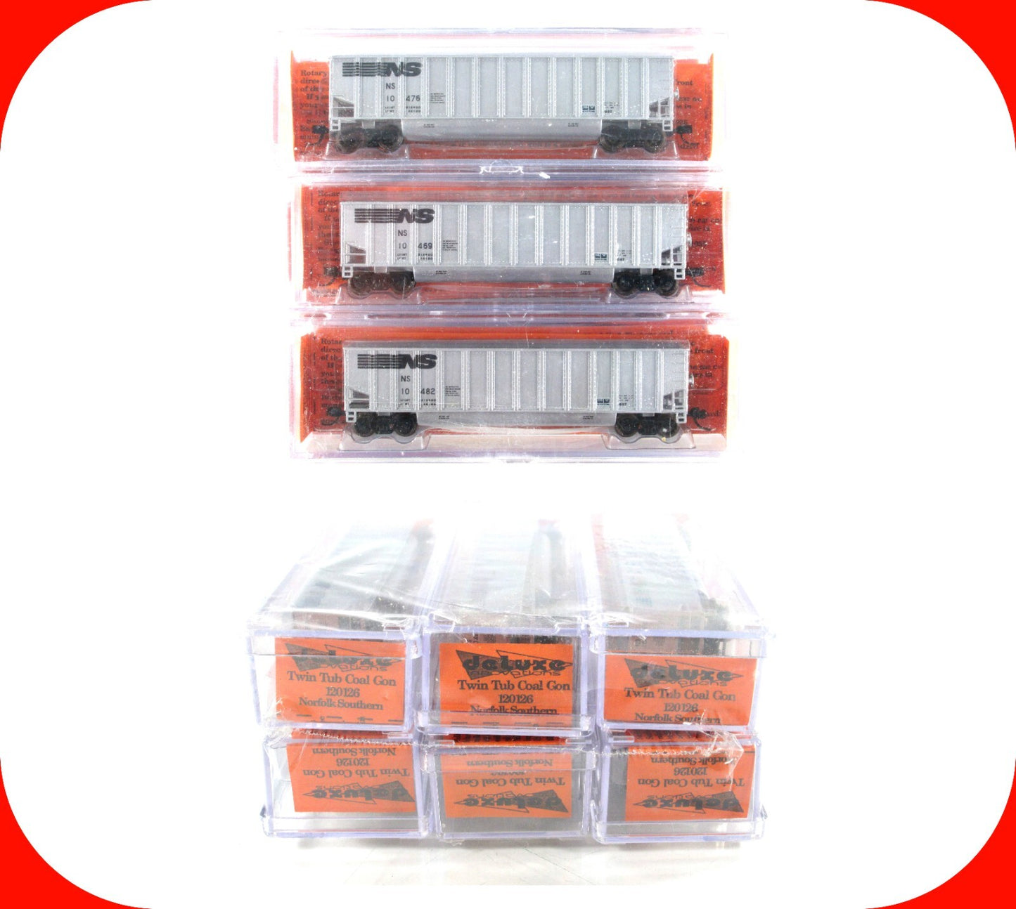 N Scale ***NORFOLK SOUTHERN*** Twin Tub Coal Gondola 6-Pack Set -- Deluxe 120126
