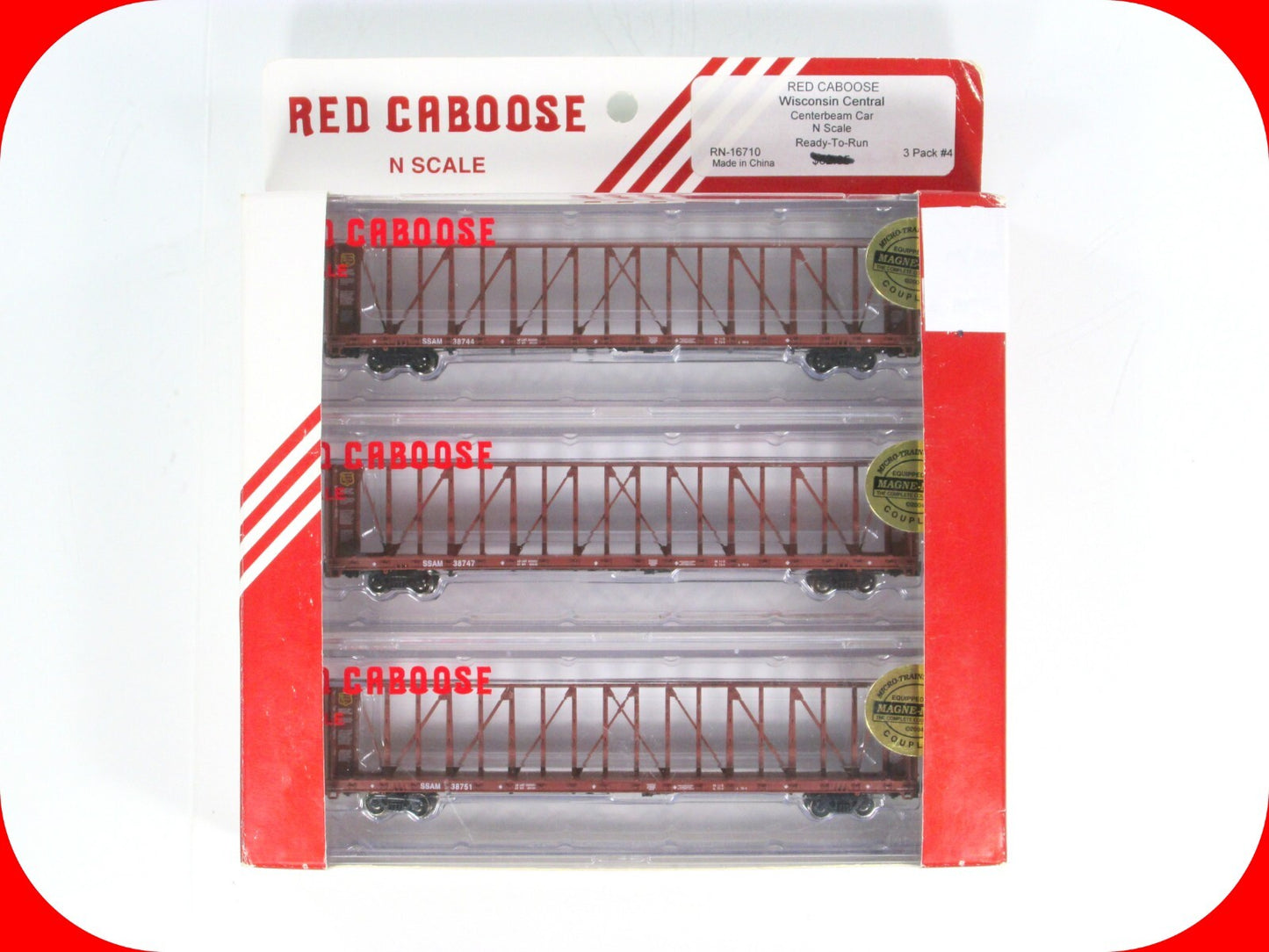 N Scale **WISCONSIN CENTRAL** Centerbeam Flat Car 3-Pack -- Red Caboose RM-16710