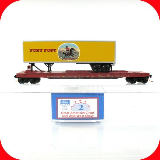 N Scale ***PONY POST*** Circus Trailer on 57' Flat Car #12 - MTL Lowell Smith #2