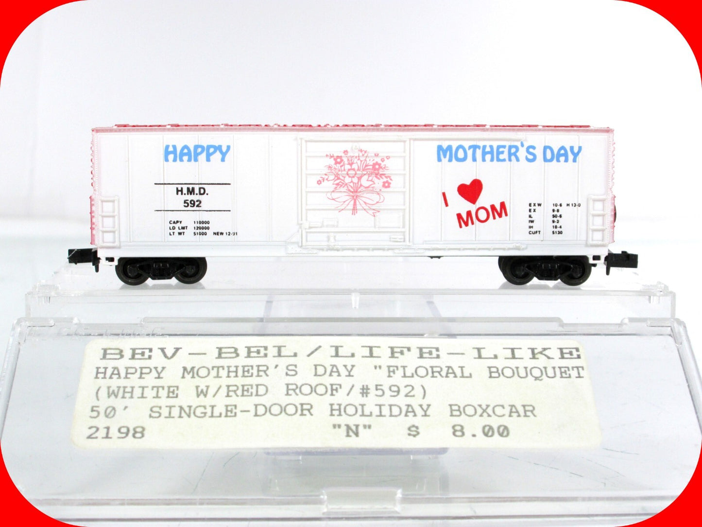 N Scale ***HAPPY MOTHER'S DAY*** 50' Single Door Box Car, HMD 592 - Bev-Bel 2198