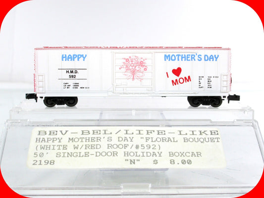 N Scale ***HAPPY MOTHER'S DAY*** 50' Single Door Box Car, HMD 592 - Bev-Bel 2198