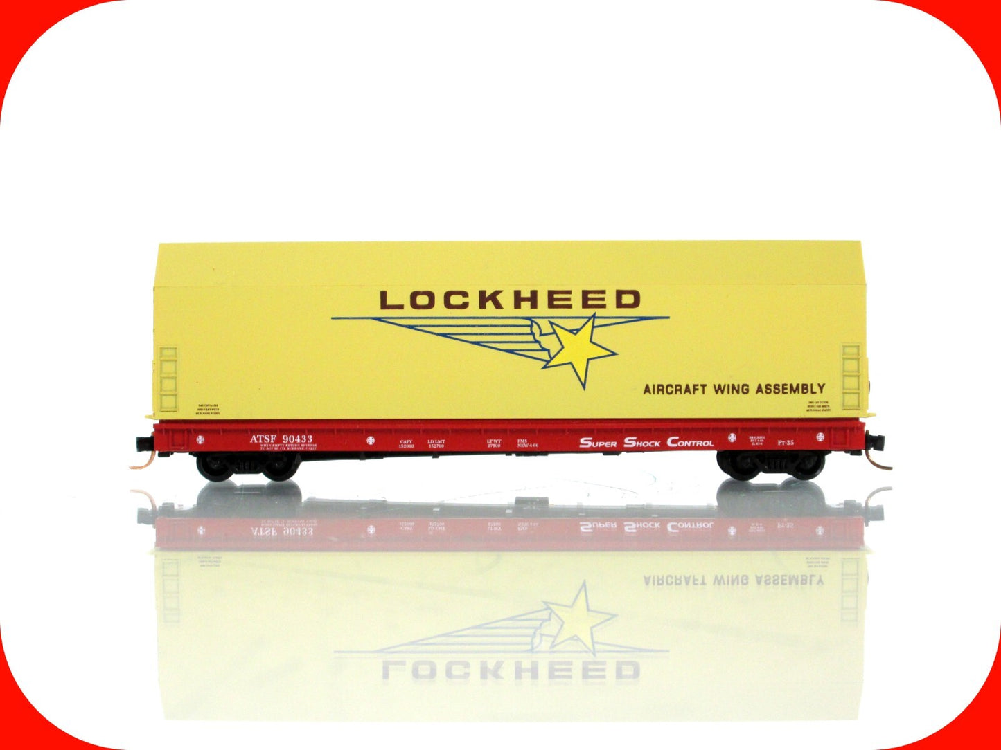 N Scale ***LOCKHEED SKYBOX*** Aircraft on Flat Car, ATSF 90433 - LBF,  MTL Cplrs