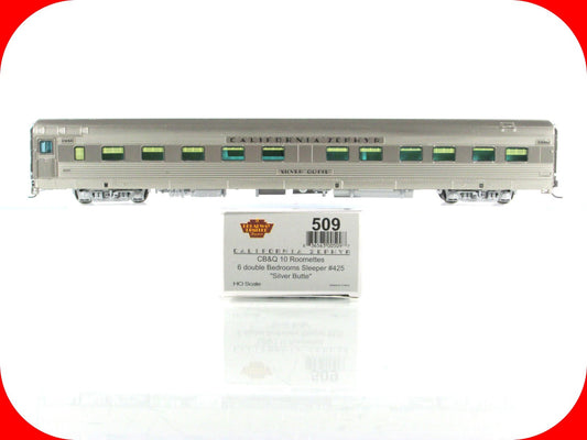 HO Scale ***CB&Q CA ZEPHYR*** SILVER BUTTE Sleeper 425 --- Broadway 509, Lighted