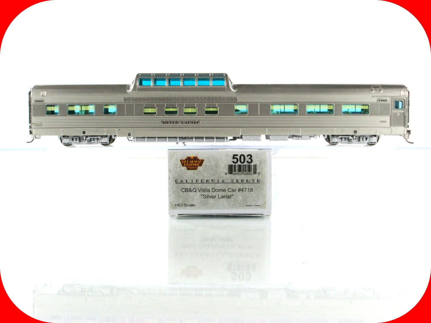 HO Scale *CB&Q CALIFORNIA ZEPHYR* SILVER LARIAT Dome 4718 -Broadway 503, Lighted
