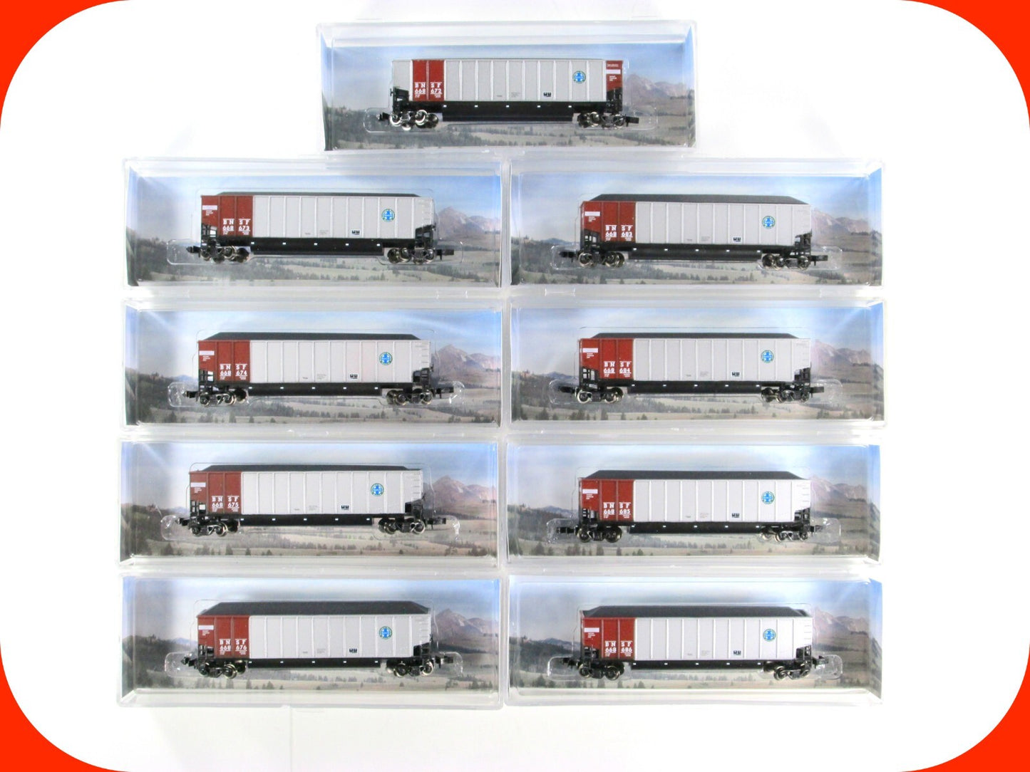 N Scale ***BNSF*** BethGon Coalporter 9-Pack Set w/ Coal Loads - LBF 5421 **RARE