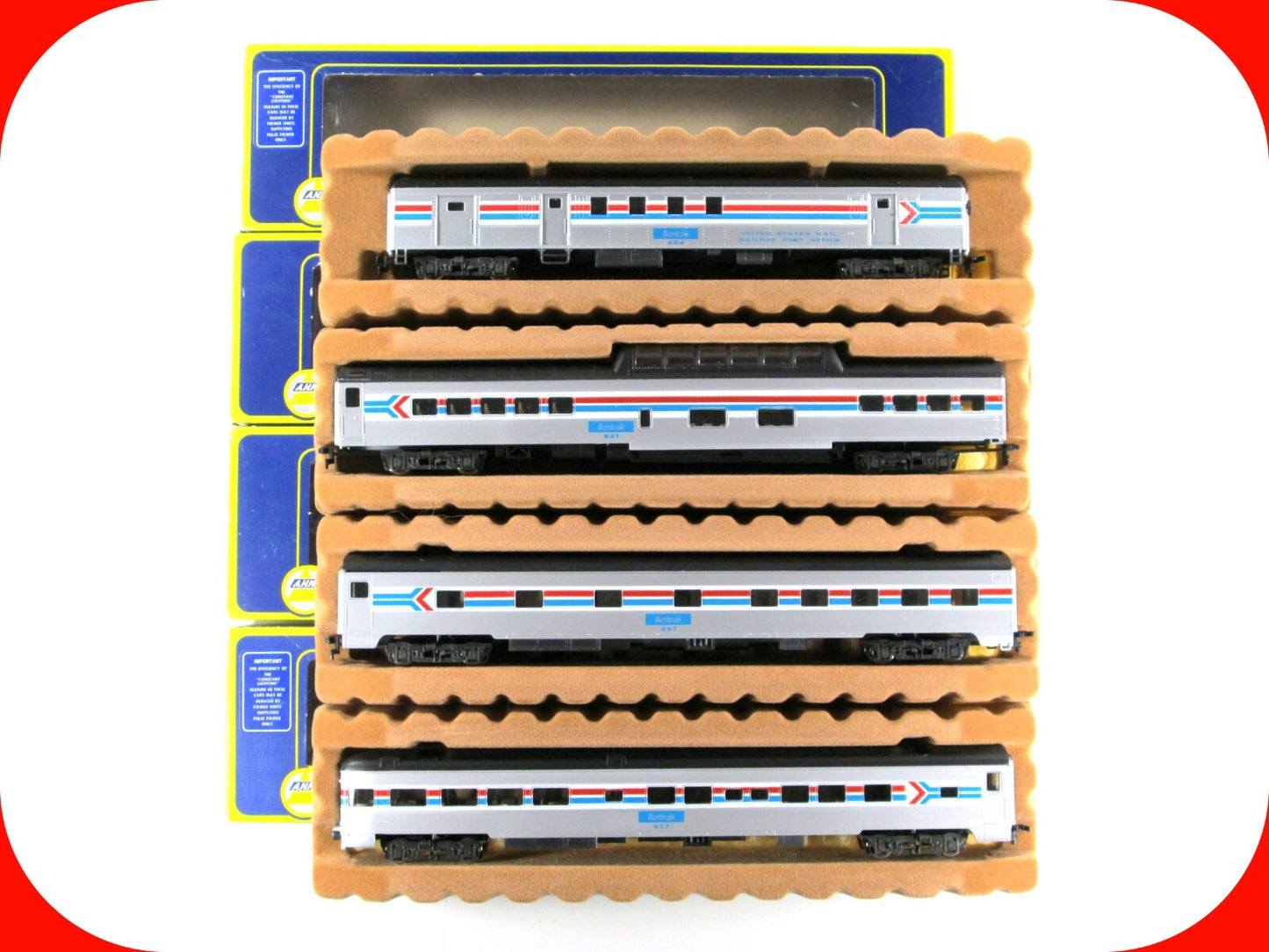 HO Scale ***AMTRAK*** 1930s Passenger 4-Set - AHM, Rivarossi **Constant Lighting