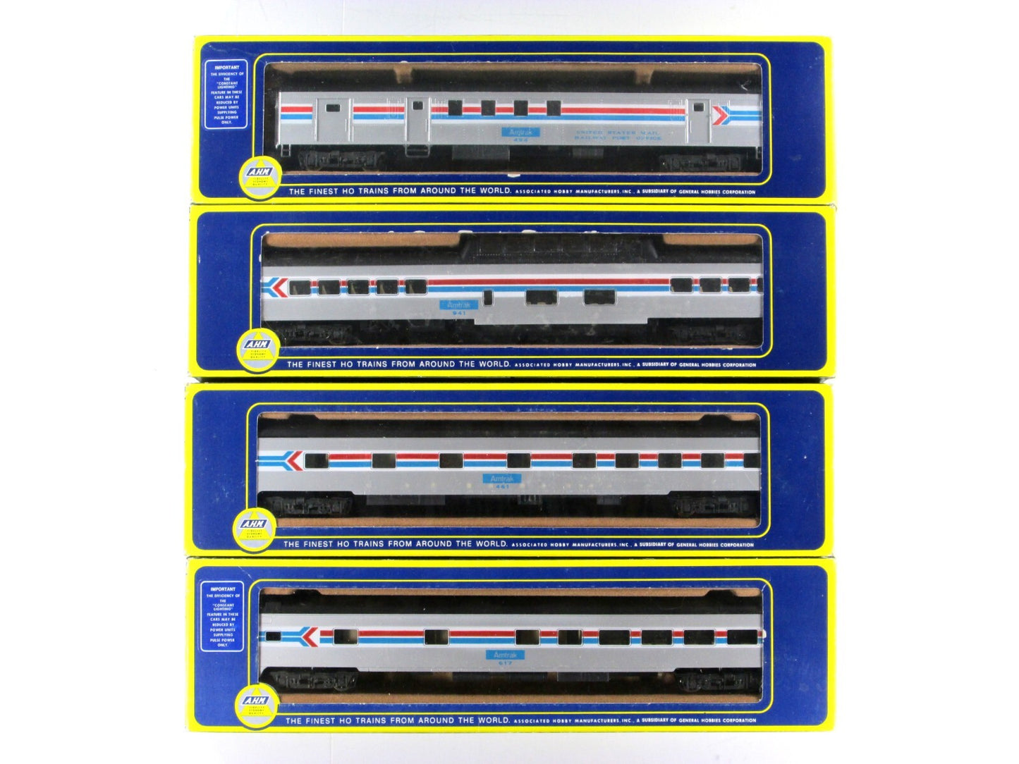 HO Scale ***AMTRAK*** 1930s Passenger 4-Set - AHM, Rivarossi **Constant Lighting