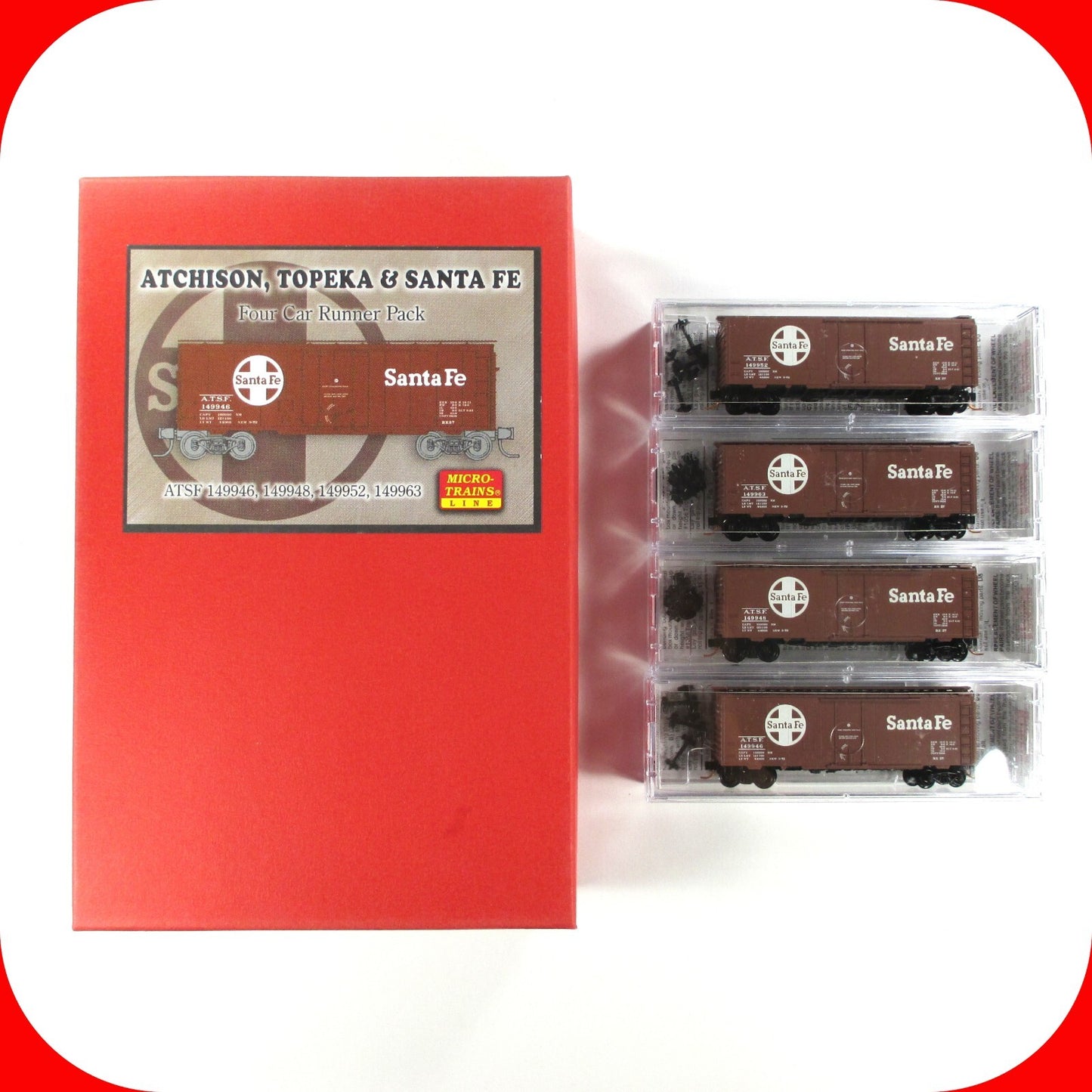 N Scale ***SANTA FE*** 40' Box Car Runner 4-Pack Set #2 -- Micro Trains 99300002