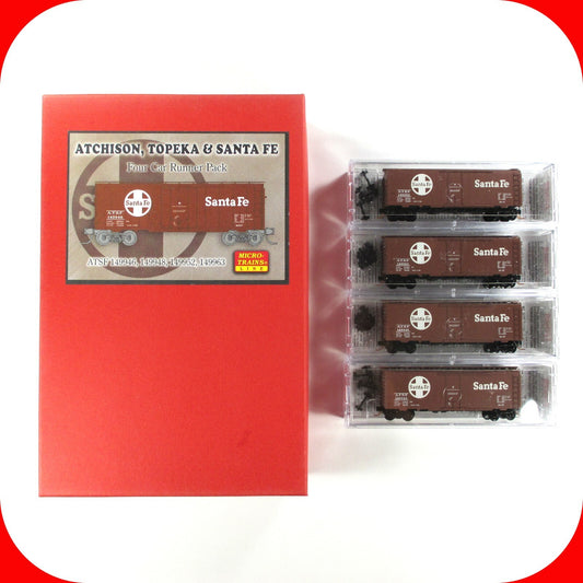 N Scale ***SANTA FE*** 40' Box Car Runner 4-Pack Set #2 -- Micro Trains 99300002